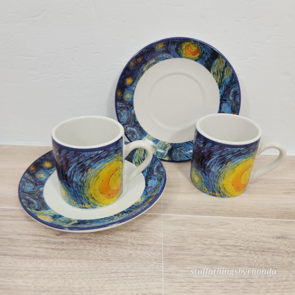 Van Gough "The Starry Night" Espresso / Turkish Coffee Cups &‎ Saucers Set Of 2